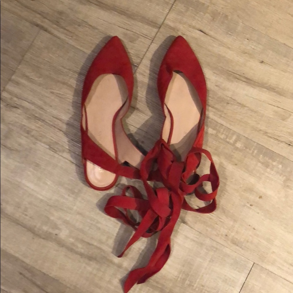 Red lace up flat